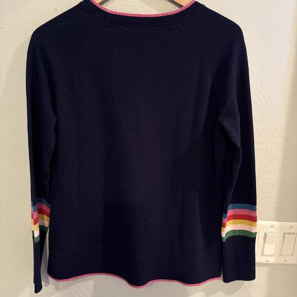 Boden Romy 50% Wool 50% Cotton Navy Blue Rainbow Lightning Bolt Sweater Jumper S - Picture 9 of 9